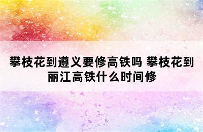 攀枝花到遵义要修高铁吗 攀枝花到丽江高铁什么时间修